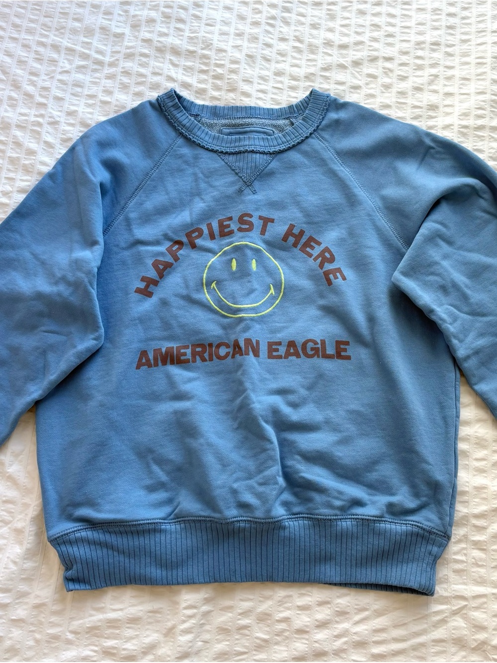 American Eagle Outfitters Blue 'Happiest Here' Crewneck Sweatshirt